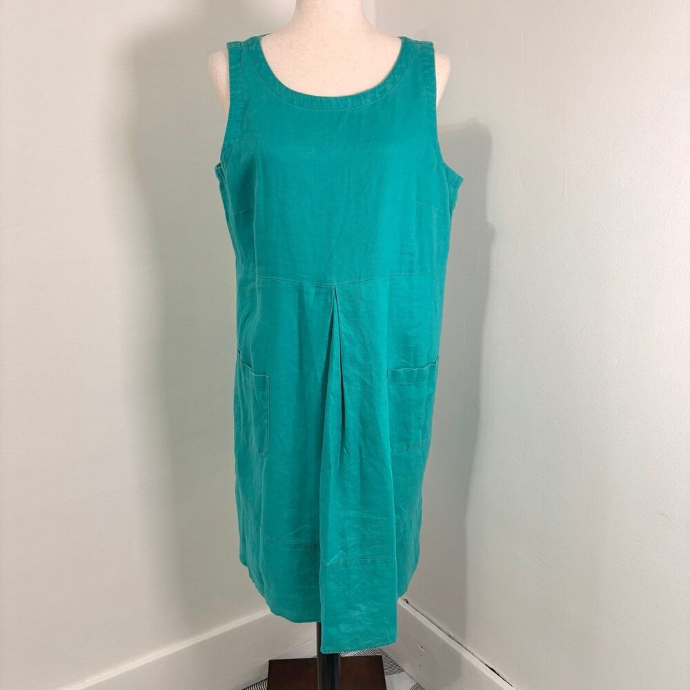 J. Jill 100% Linen Green 2 Pocket Dress Sz M